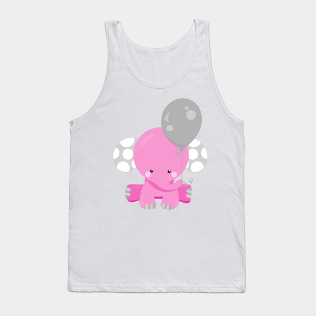 Elephant With Balloon, Pink Elephant, Cute Animal Tank Top by Jelena Dunčević